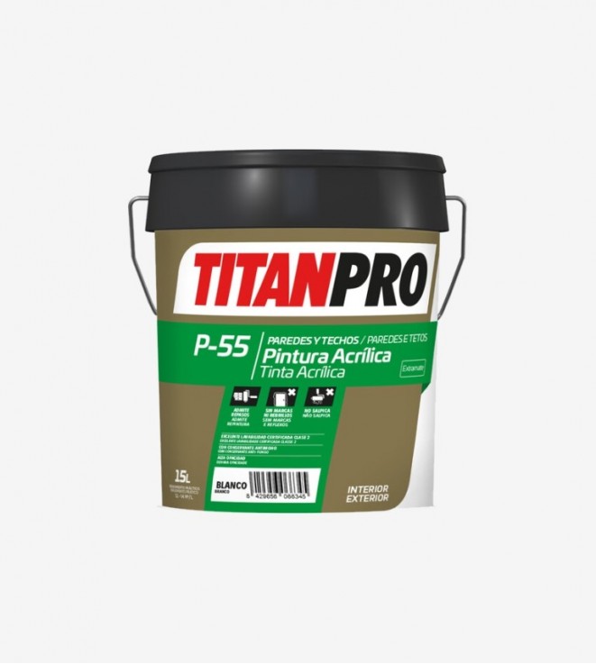 TITANPRO P55 PINTURA ACRILICA BLANCO EXTRA MATE SD+ 15L