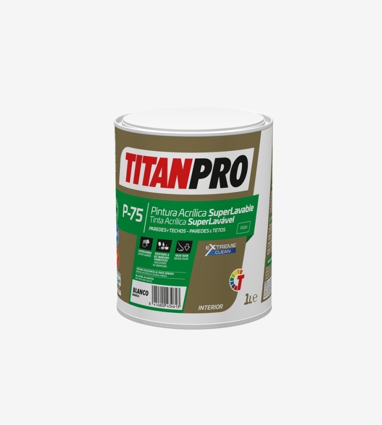 TITANPRO P75 PINTURA ACRILICA SUPERLAVABLE MATE BASE BN 4L